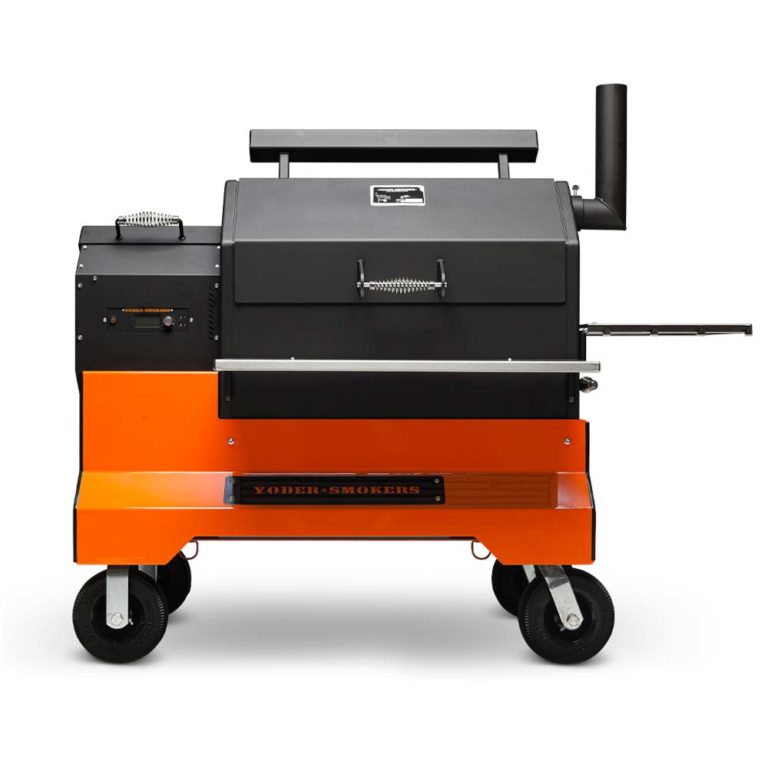 Yoder Smokers YS640S Competition Pellet Grill With Stainless Steel Shelves - Orange Cart
